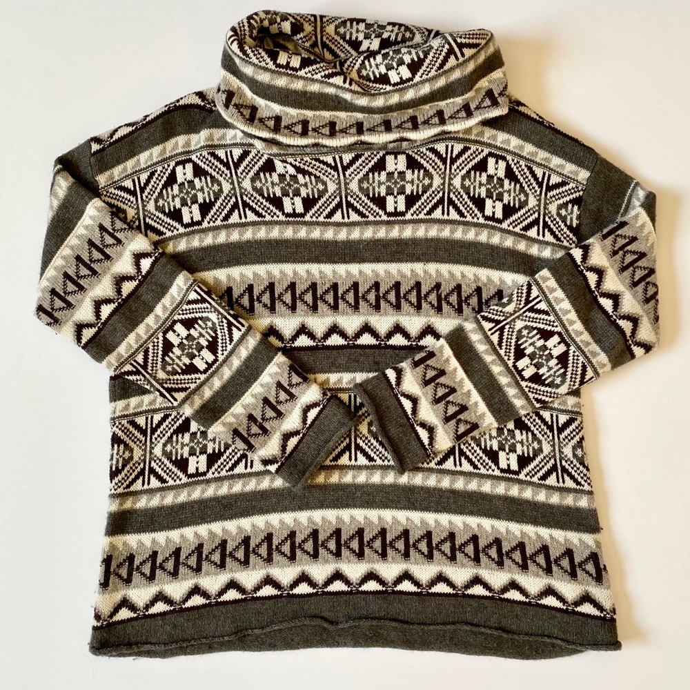 LRL Active Fair Isle Turtleneck Cowl Neck Sweater